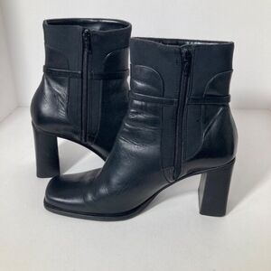 Womens Pesaro Black Leather Ankle Boots Zip Ankle Strap 7